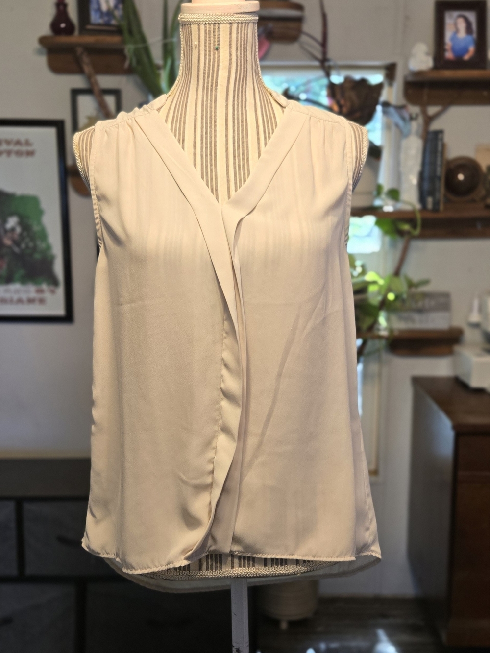 A+ Ellen Sleeveless Draped V-Neck Camisole in Light Beige